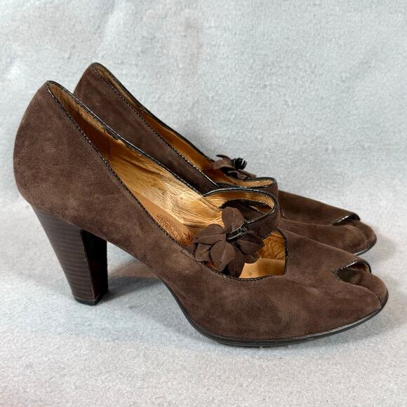 Sofft Geva Mary Jane Brown Suede Pumps Peep Toe Womens 9.5N - Picture 5 of 12